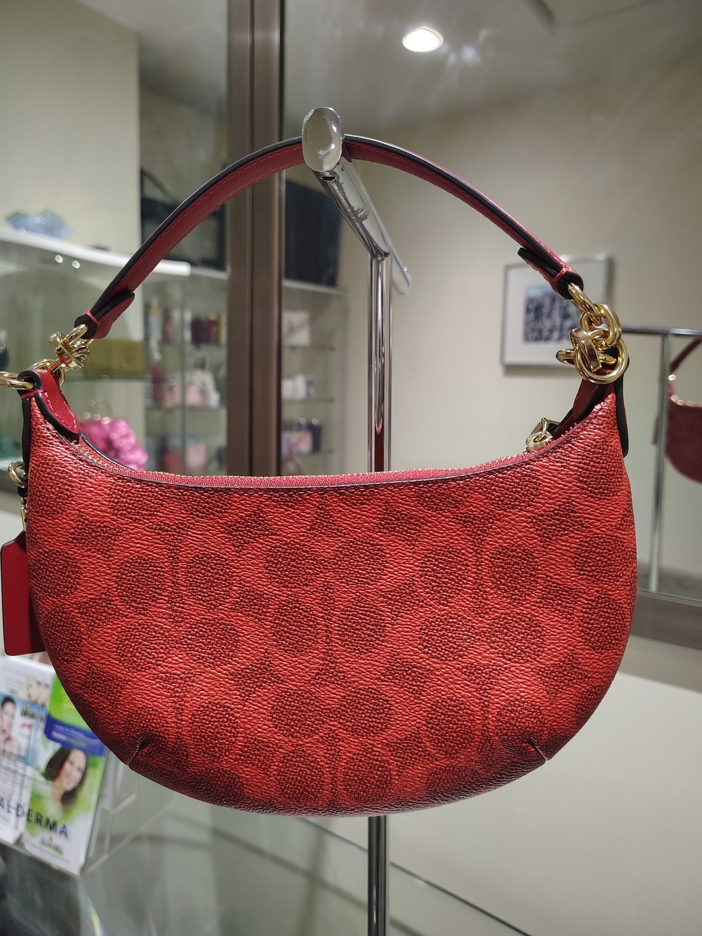 NWT! ❤️ Coach Red Signature Pattern Crescent Shoulder Bag Aka Mini Payton